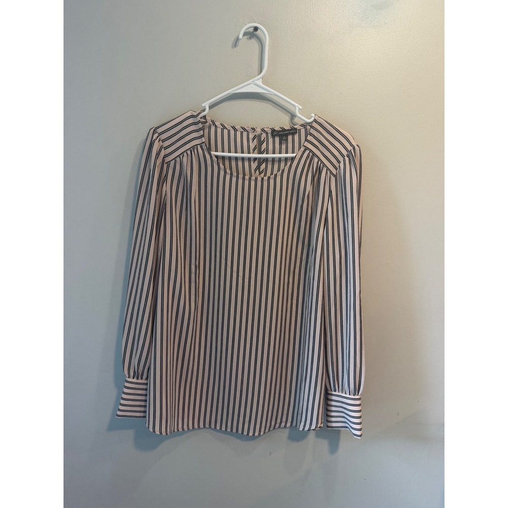 Adrianna Papell Womens Pink Black Striped Long Sleeve Blouse Keyhole Back Size M